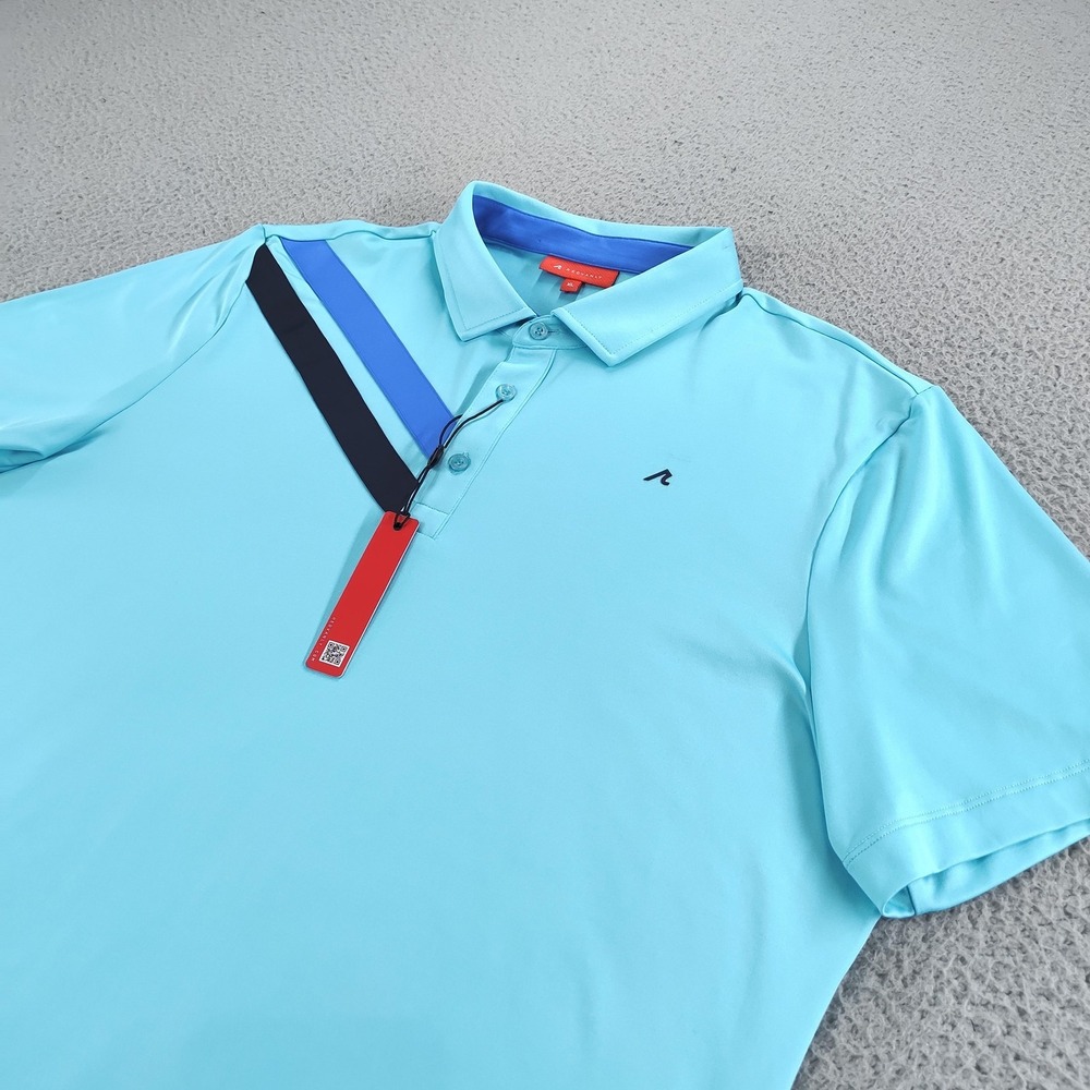 Redvanly Polo Shirt Mens XL Blue Stripe Golf NWT Performance Stretch Athletic
